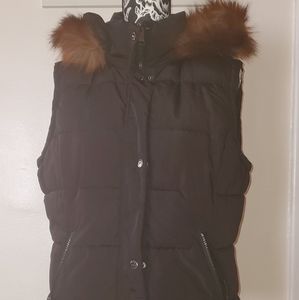 Faux fur hooded puffer vest